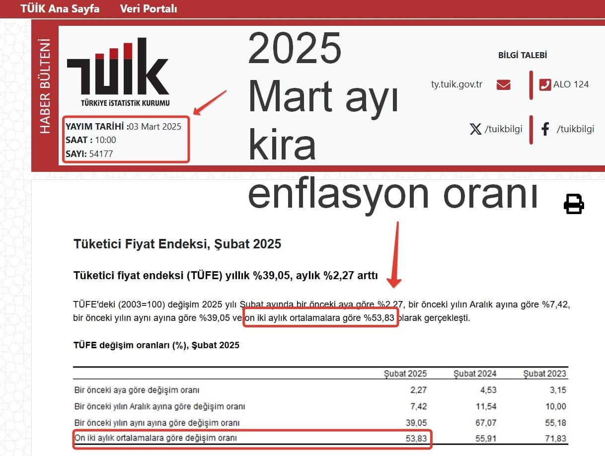 Mart 2025 TÜİK kira enflasyon oranı