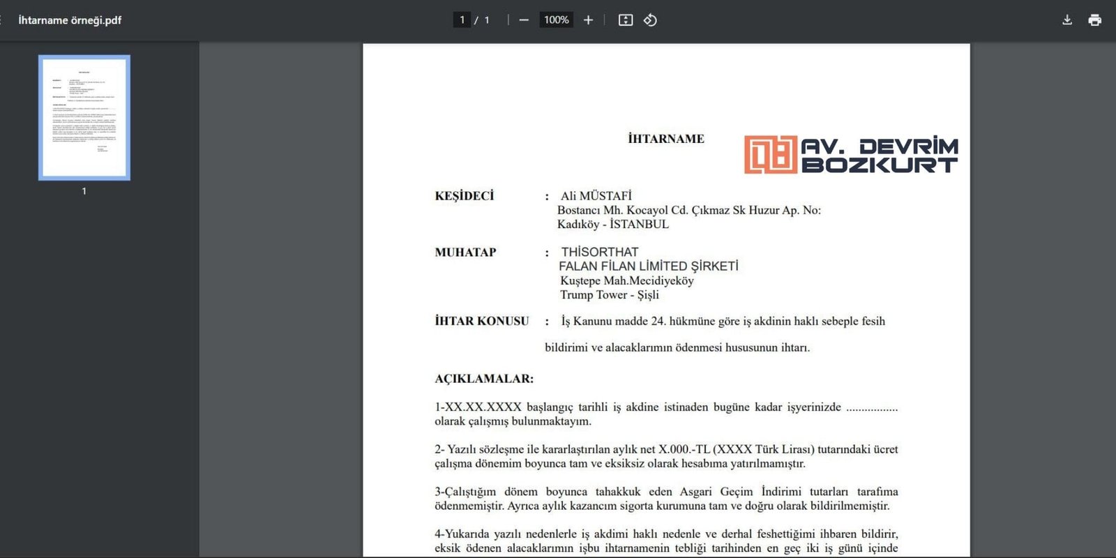 İş Akdi Fesih Bildirimi