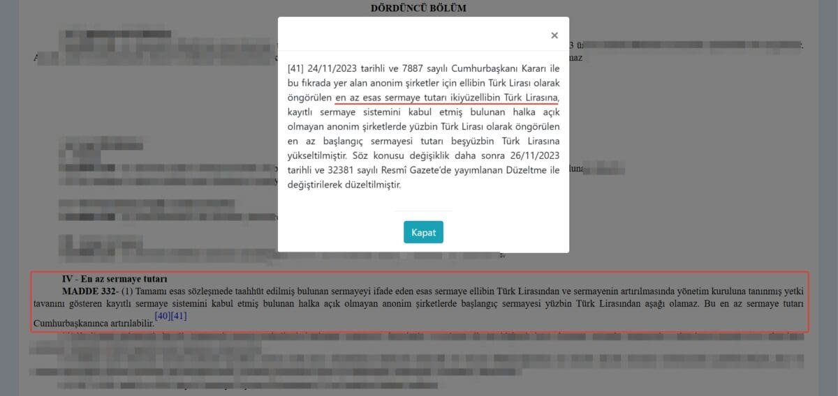 Anonim şirket asgari sermaye tutarı 2024 - 2025 yılları